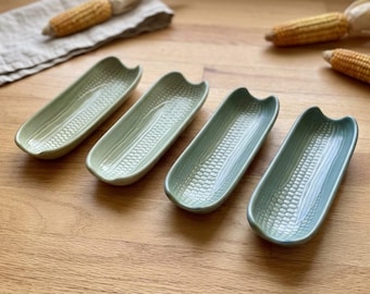 Pfaltzgraff Corn Boats Set of 4 Green Ceramic Kitchen Tableware