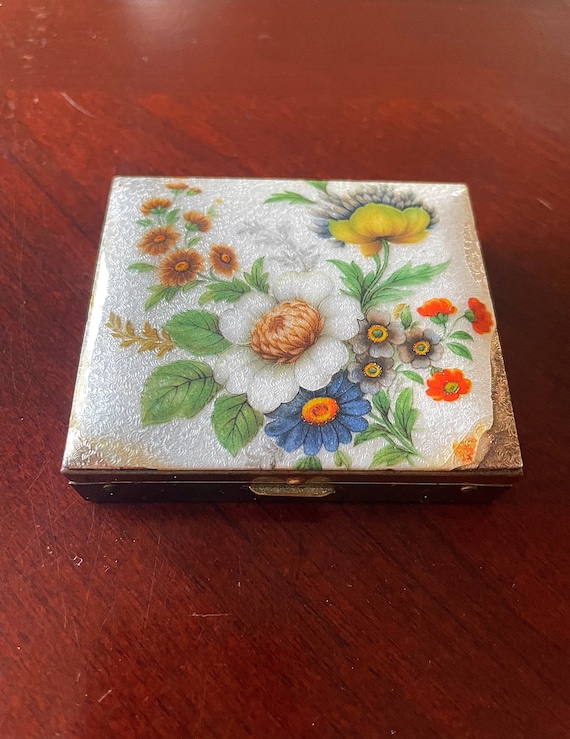 Vintage Guilloche Enamel Hand Painted Floral Pill 