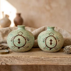 Vintage NeeNee Arizona Pottery Vase: Hand-Painted Turtle Symbol