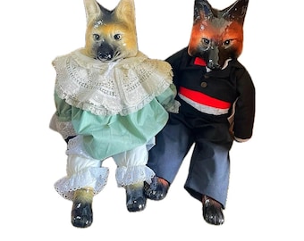 Vintage Porcelain Fox Dolls: Fox, Signed RO (1992/93
