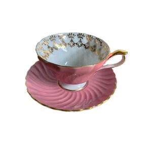 Vintage Aynsley Pink Swirl Teacup & Saucer #2122 - Tea Cup England Bone China - Gold Accents - Tea Cup Collectors