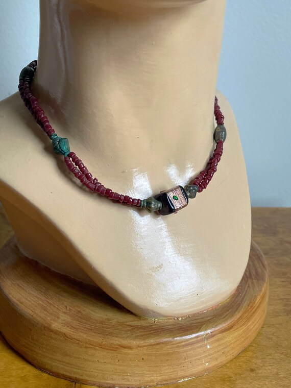 Vintage Glass Trade Bead Choker with Lamp Work Bea