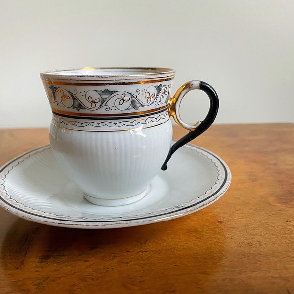 Vintage Teacup and Saucer Porcelain Mid-Century Eames Era Demitasse Teacup Black & Gold Porcelain Teacup Miniature Teacup Vintage Tea Party