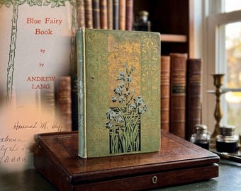 1899 Blue Fairy Book by Andrew Lang, Art Nouveau Iris Cloth Binding, Victorian Fairy Tales