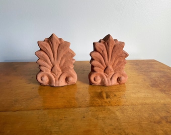 Vintage Pair of Greek Antefix Capstones/Akrokeramo - Clay Terracotta Decor - Architectural Accents - Ancient Greece  - Terracotta Roof Tile