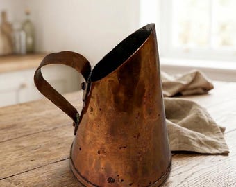 Vintage Hammered Copper Measure Pitcher | Swedish Handarbete Rustic Scandinavian Metalwork