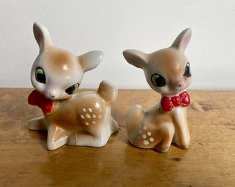 Vintage Porcelain Deer Figurines Set - Charming Japan Stamped Holiday Decor - 4" Tall - Nostalgic, Kitschy, Anthropomorphic Delights