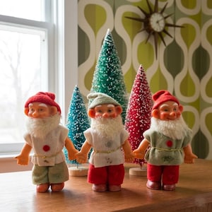 Vintage Elf Pixie Gnome Set: Rubber & Felt, Mid-Century Christmas Decor