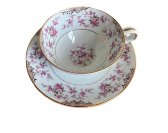 Vintage Noritake Charmaine Teacup & Saucer Pink Rose Gold Accents Vintage Teacup Vintage Tea Party Cottage Rose Cottagecore Shabby Chic