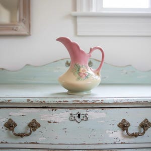 Vintage Hull Pottery Wildflower Pitcher, Ewer, 1946-1947, Pastel Floral Decor, Matte Finish