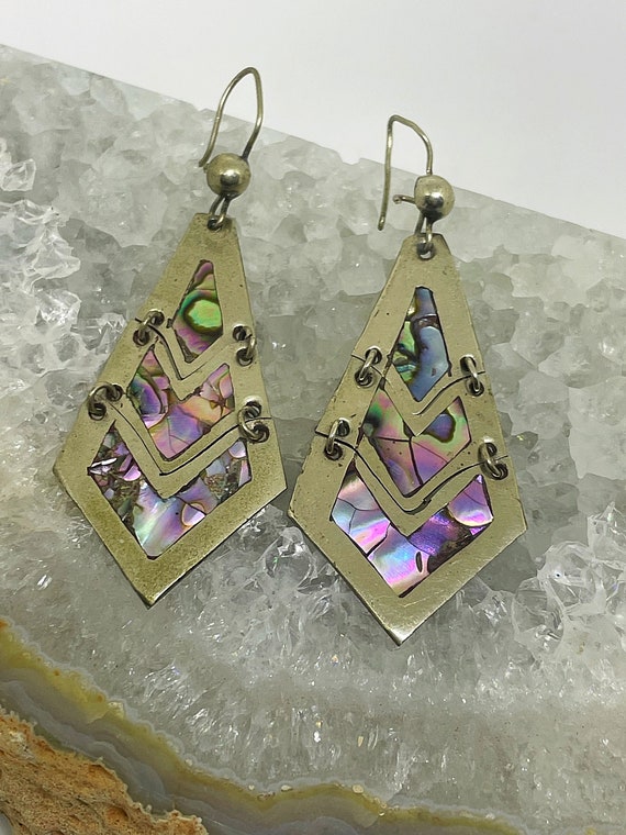 1970s Mexico Abalone Dangle Earrings - Signed Mexi