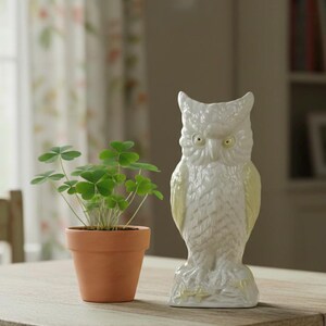 Vintage Belleek Horned Owl Vase: Irish Porcelain Pottery, 1980s Collectible