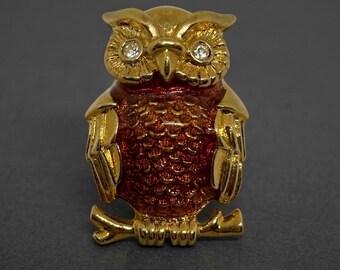 Vintage 1989 Avon Precious Sentiments Owl Pin – Goldtone with Topaz Belly – Collectible Brooch