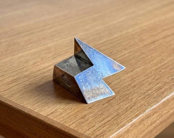 Dansk Silver Plated Geometric Sculpture Paperweight – Mid Century Modern Metal Art