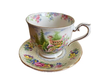 Antique Royal Albert Kentish Rockery Teacup with Royal Standard Brussels Lace Saucer Porcelain Teacup & Saucer England Cottagecore