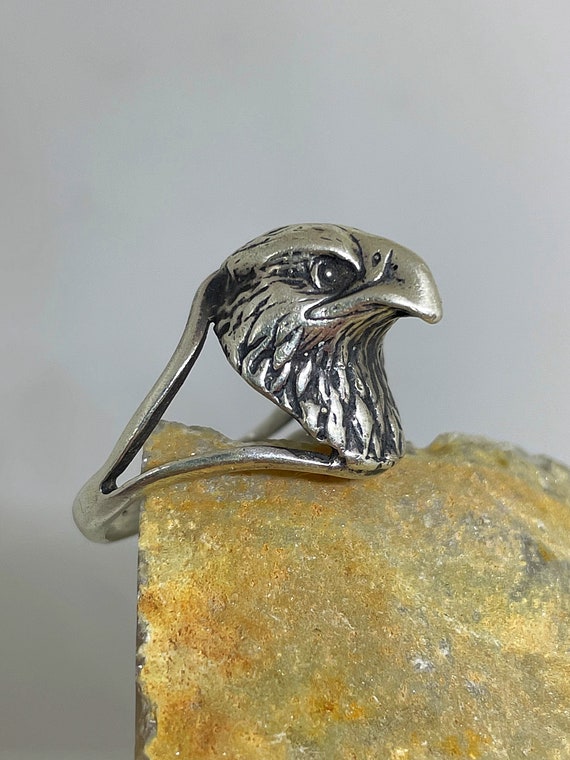 Vintage Sterling Silver Eagle Head Ring Ladies Si… - image 1
