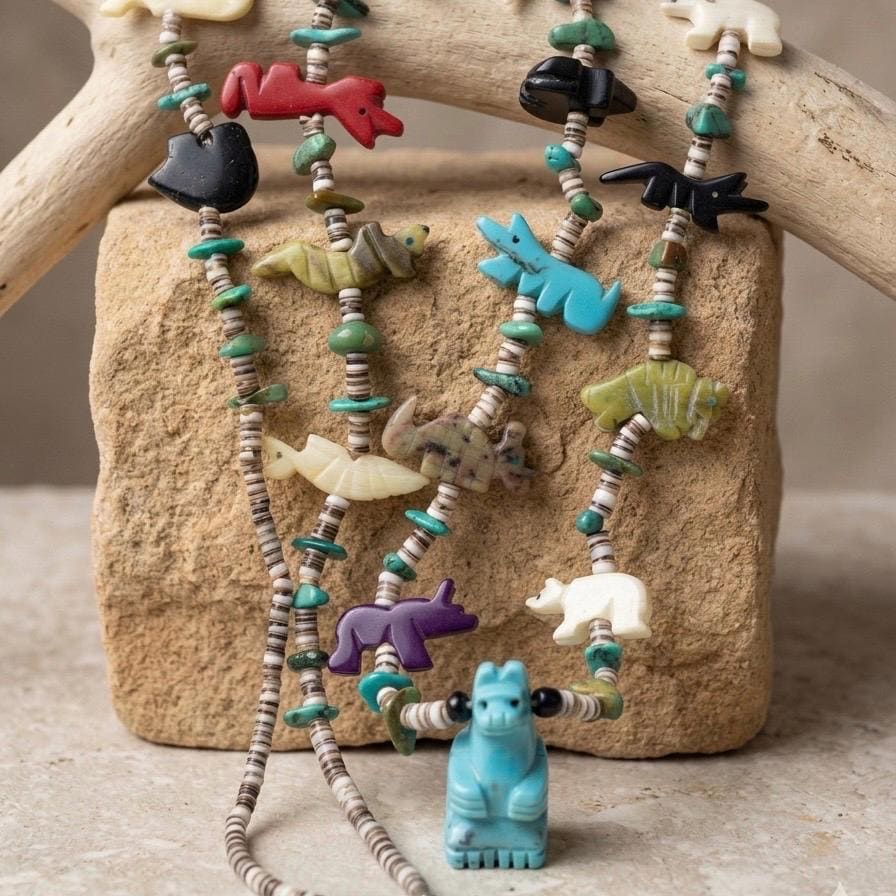 Zuni Fetish Necklace | Hand-carved Multi Stone Animal Totems