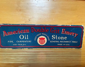 Vintage Oil Stone American Double Grit Emery in Original Box Sharpening Stone Vintage Tool Vintage Tool Sharpener Vintage Advertising