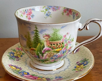 Antique Royal Albert Kentish Rockery Teacup with Royal Standard Brussels Lace Saucer Porcelain Teacup & Saucer England Cottagecore