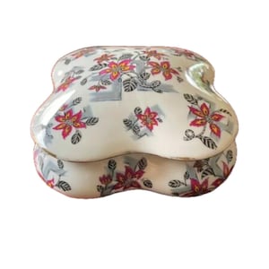 Vintage Limoges Porcelain Trinket Box: Pink Lily Geometric Design, 1930s