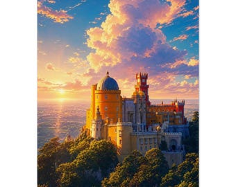 Sintra Pena Palace Print | Portugal Castle Wall Art | Colourful Fairytale Poster | Travel Gift