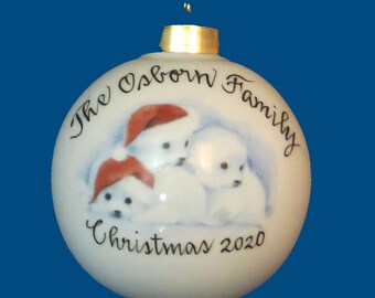 Personalized Hand Painted Christmas Ornament with Baby Seals
