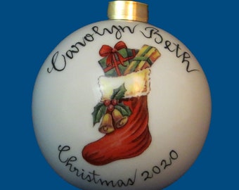 Personalized Hand Painted Christmas Ornament with Stocking