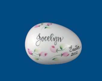 Hand Painted Porcelain Easter Egg with Flowers-Easter Gift
