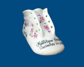 Personalized Hand Painted Porcelain Baby Shoe with Pink Wildflowers-Baby Gift