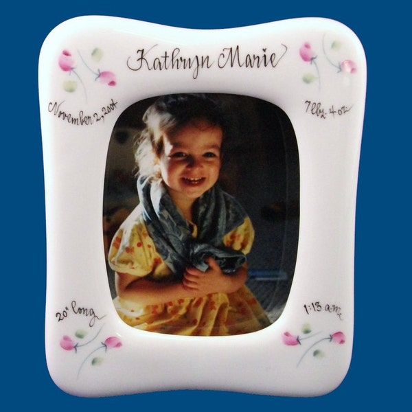 Personalized Baby Picture Frame with Handpainted Rosebuds-Baby Gift