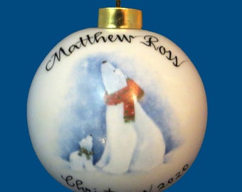Personalized Hand Painted Christmas Ornament with Polar Bear