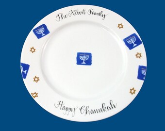 Personalized Hand Painted Porcelain Chanukah Plate