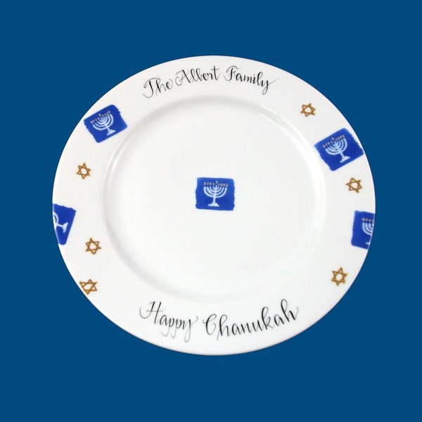 Personalized Hand Painted Porcelain Chanukah Plate