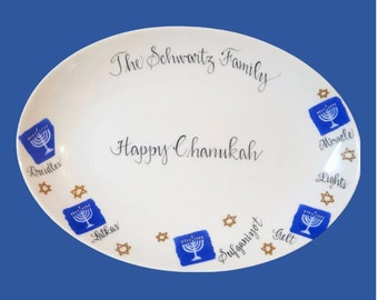 Personalized Hand Painted Porcelain Chanukah Platter