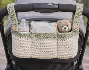 Crochet Stroller Organizer Pattern, Baby Pram Caddy PDF, Diaper Storage Bag Tutorial, Bear Nursery Accessory