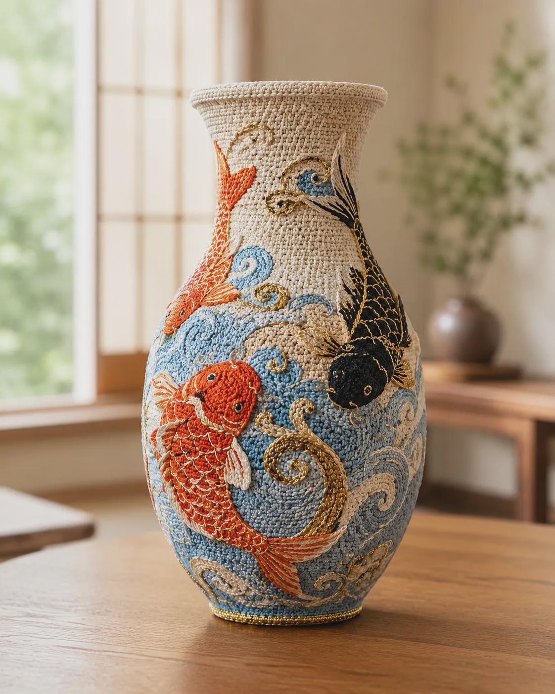 花瓶　金鯉絵柄 Japanese Vase With Koi Fish - Etsy