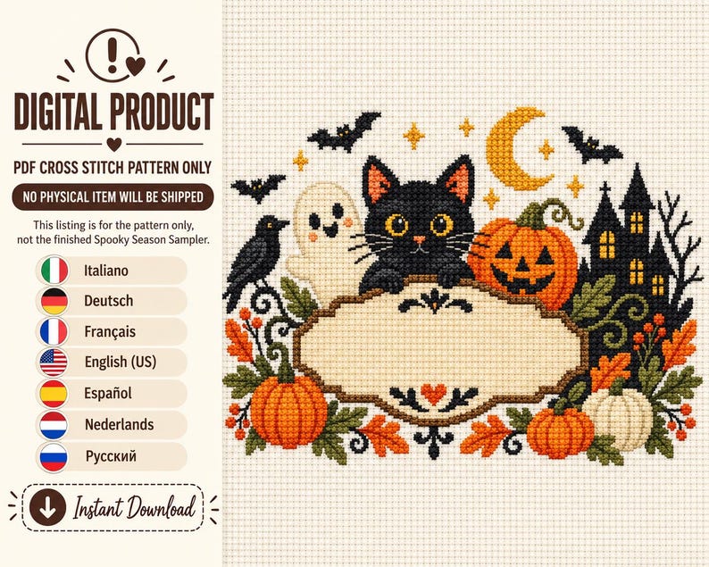 Spooky Season Sampler Cross Stitch Pattern PDF • Spooky Season Counted ...