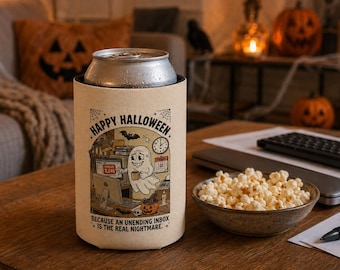 Custom Halloween Party Can Cooler , Halloween Can Coolers, , Halloween beverage sleeve, spooky desk humor , Lets Get Spooky Can Cooler