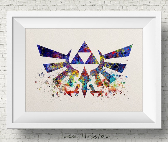 Unframed Zelda Triforce Watercolor Poster; Gaming Poster Video Game Decor