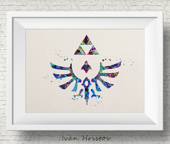 Unframed Zelda Triforce Watercolor Poster; Gaming Poster Video Game Decor