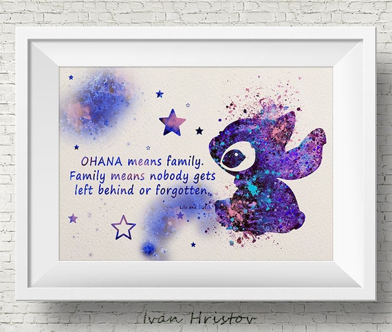 Stitch Lilac Quote Ohana Lilo And Stitch Disney Watercolor Etsy