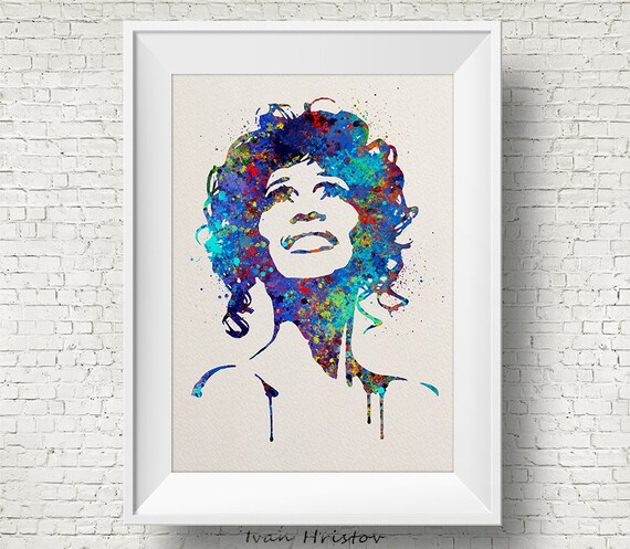 Whitney Houston Blue Watercolor Print Wall Hanging Giclee Wall Etsy