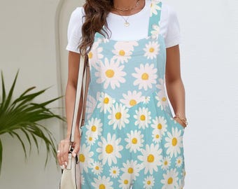 Darling Sky Blue and Sunflowers Adult Shortall Romper – Playful Pastel Lounge Wear