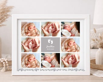 Marco de fotos personalizado para bebé / Madera, cristales, nombre, fecha, decoración para la habitación infantil