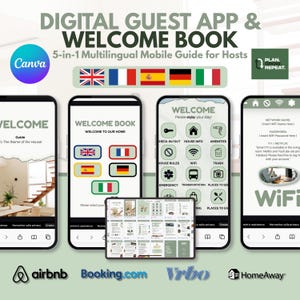 Multilingual Airbnb Welcome Book Template, Interactive Canva Rental Guide (5 Languages)