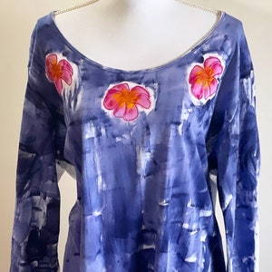 Light Cotton Tunic 3/4 sleeve S-3X Hand Painted Kauai Hawaii T shirt Woman Fashion Hawaiian Shirt image 1