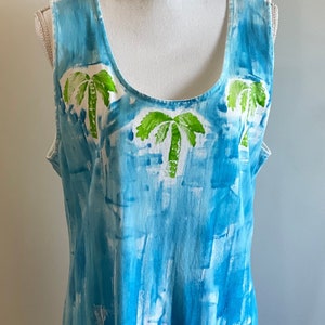 Super sale 30% off ready to ship XL 3X Sale Dress Hand Painted Dress Cotton A line Cover Up Plus Size Dress Hawaii Beach Dress 2X - palm tree lei