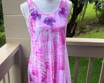 Hand Painted Cotton Tunic Top: Hawaiian Lei Design, Fits S-3X