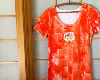 Cotton A line Dress Hand painted dress Kauai Hawaii dress cotton S-3X orange yellow dress tank or short sleeve beach cover up