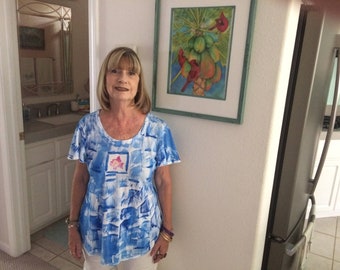 Short Sleeve top Hand painted tunic cotton t-shirt S-3X  Kauai Hawaii Hawaiian Shirt light cotton top